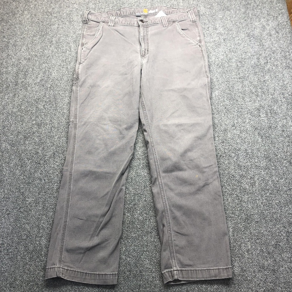 Carhartt Pants Mens 36x30 Gray Canvas Carpenter Workwear Utility Relaxed Fit
